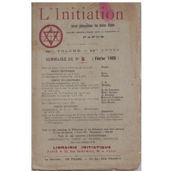 L'Initiation revue philosophique des hautes etudes №5/1909