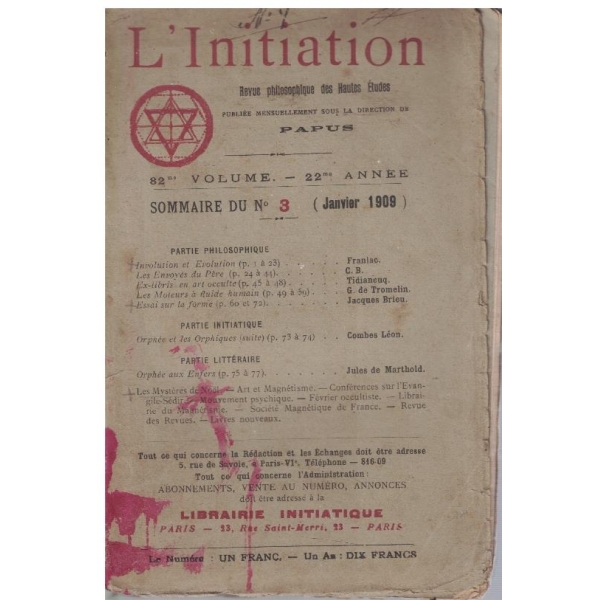 L'Initiation revue philosophique des hautes etudes №3/1909