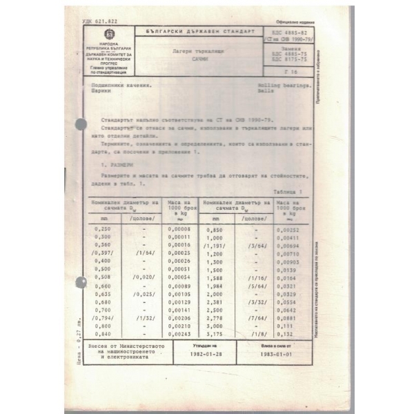 БДС 4885-82 лагери търкалящи сачми