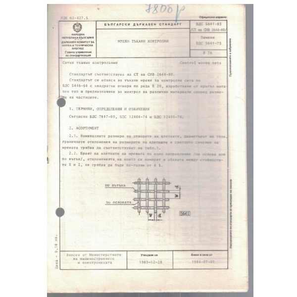 БДС 5641-83 мрежи тъкани контролни