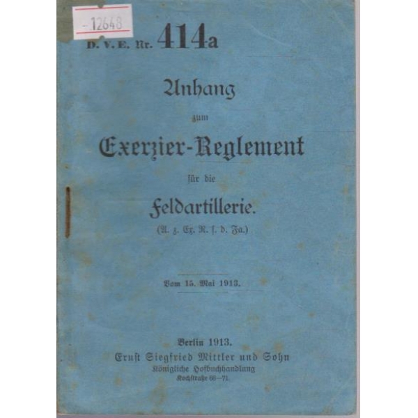 Unhang zum Exersier-Reglement fur die feldartillerie
